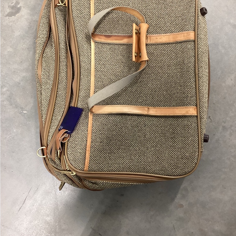 Men's Beige Canvas Briefcase with Tan Trim
